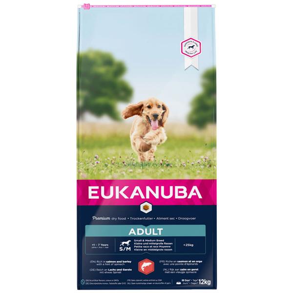 Eukanuba Adult m. laks og byg | Lille og medium hund 12kg